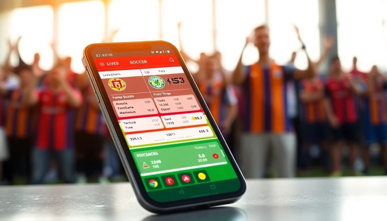 View live soccer scores and statistics with ผลบอลสด888 application interface on a smartphone.