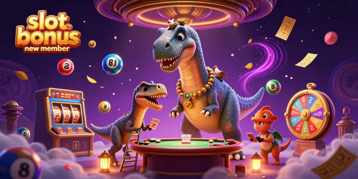 Experience the excitement of slot bonus new member with colorful casino elements in this dynamic scene.