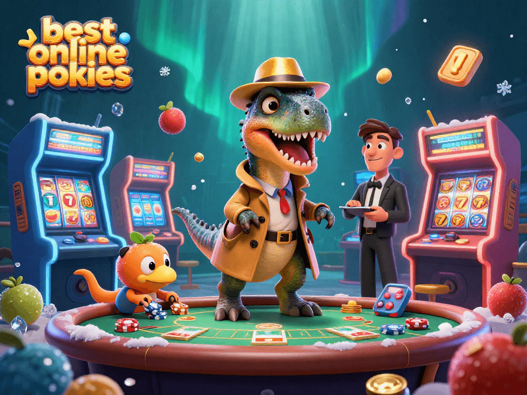 Engage with the best online pokies featuring a velociraptor card counter in a vibrant casino setting