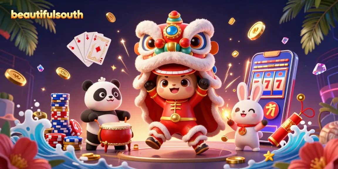 Engage with beautifulsouth's vibrant casino experience featuring lively characters and exciting gambling elements.