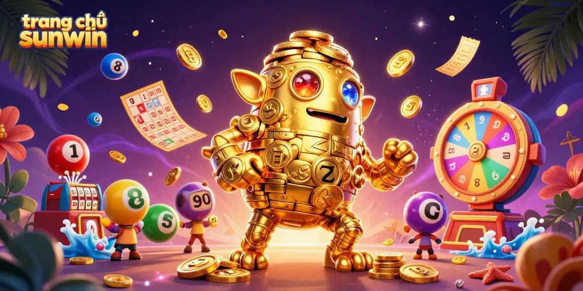 Experience the vibrant excitement of trang chủ sunwin with a gold golem surrounded by dynamic gambling elements.