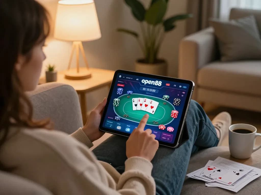 Engaging in a poker game on the open88 app while relaxing at home