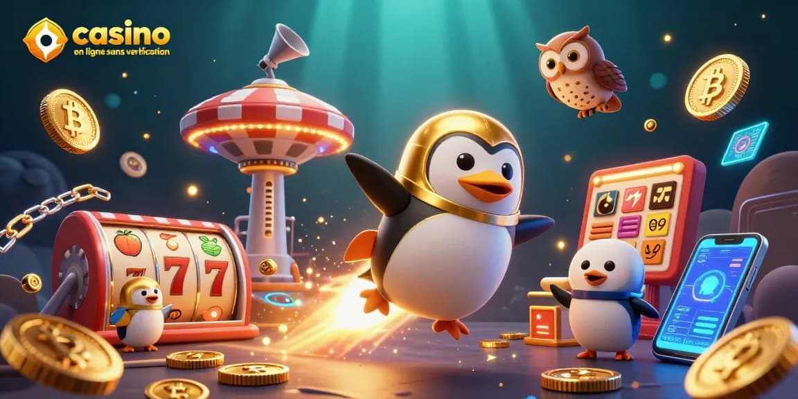 Jouez au casino en ligne sans vérification avec ce pingouin doré dynamique galopant à travers l'espace.