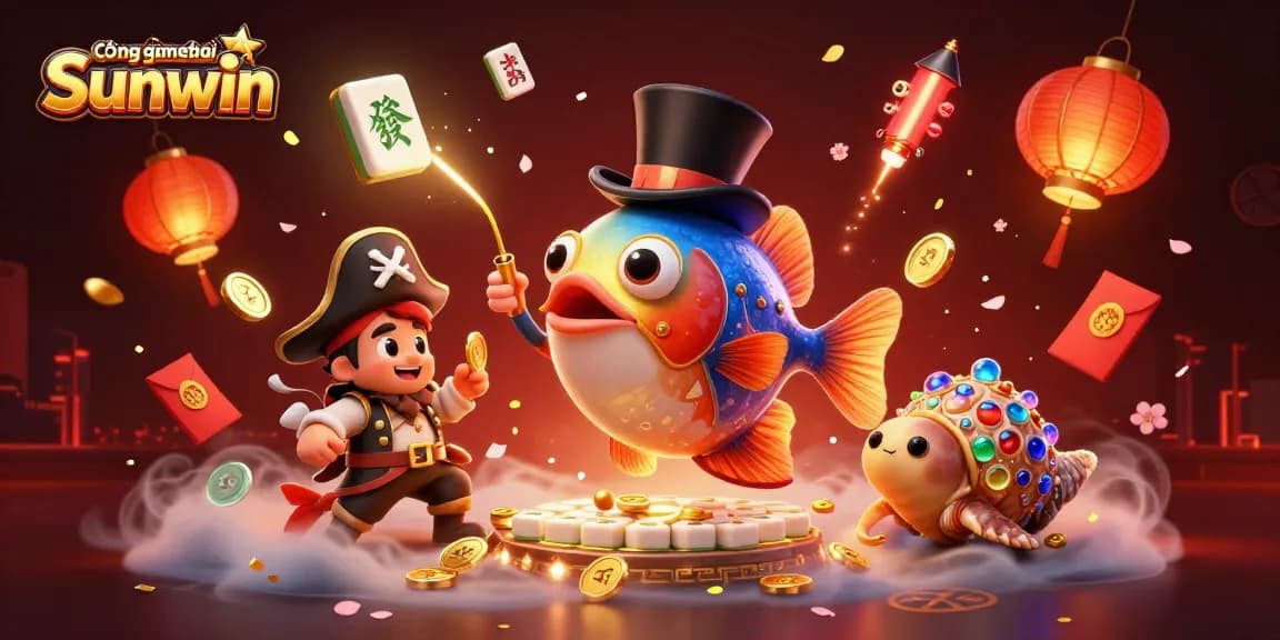 Experience the excitement of Cổng game bài đổi thưởng Sunwin with glowing treasures and animated characters.