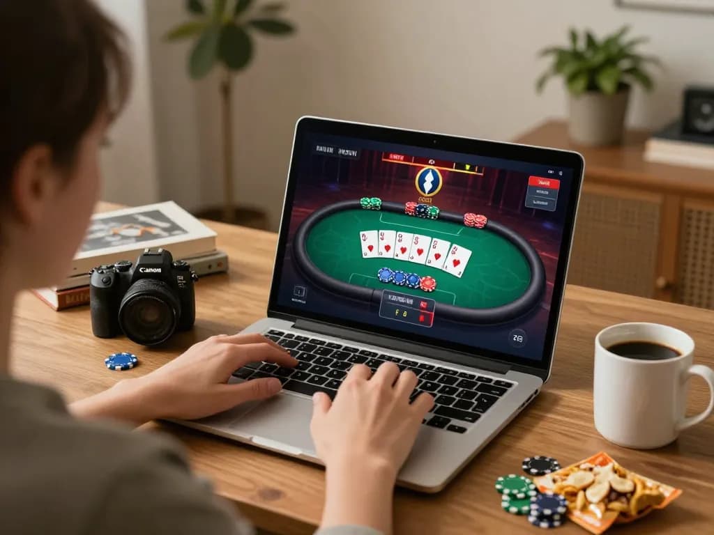 Engaging online gambling experience on open88 with a player immersed in a poker game setup.