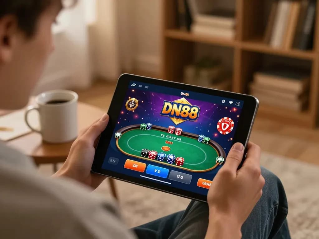 Engage in thrilling gameplay with DN88 casino app on a cozy home tablet setup.