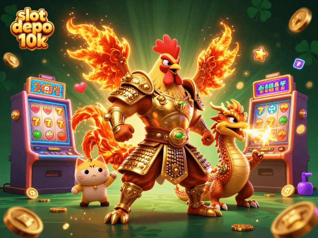 Batalkan keberuntungan slot depo 10k dengan keberanian karakter ayam jantan 3D yang berperang.