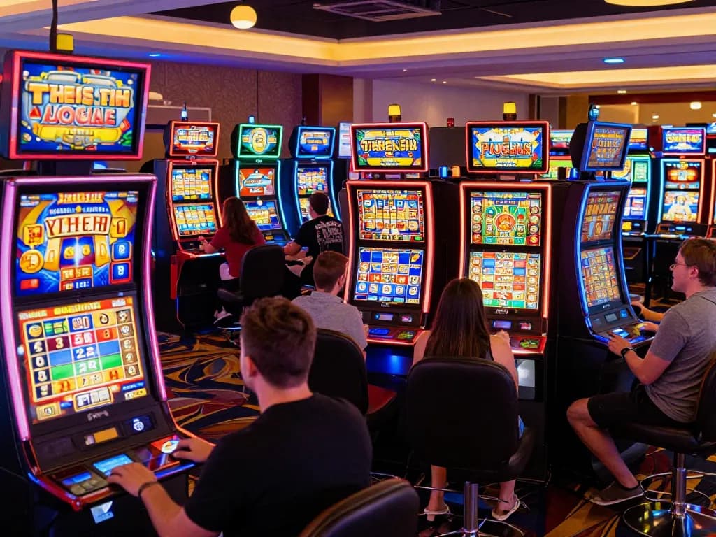 Players celebrating wins at slot gacor machines in an exciting casino environment