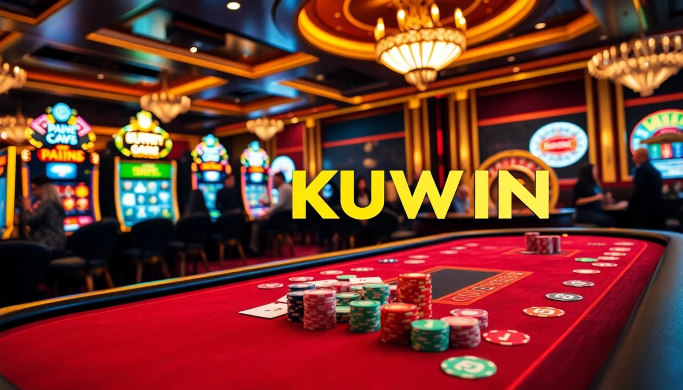 Engaging poker game showcasing KUWIN brand elements and vibrant casino excitement.