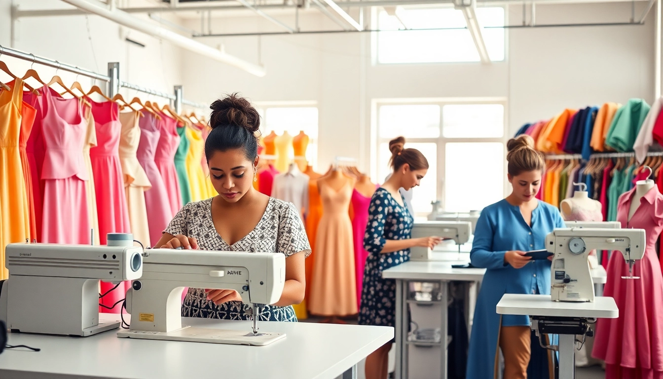 Women’s Clothing Manufacturer creating beautiful garments in a vibrant workshop.