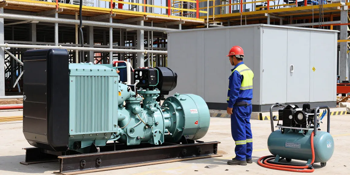 Power Generation solutions at an industrial construction site with diesel and gas machinery in action.