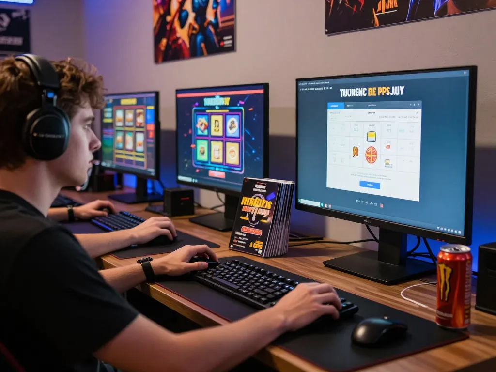 Player engaging with bayitoto slot and lottery strategies in an immersive gaming setup