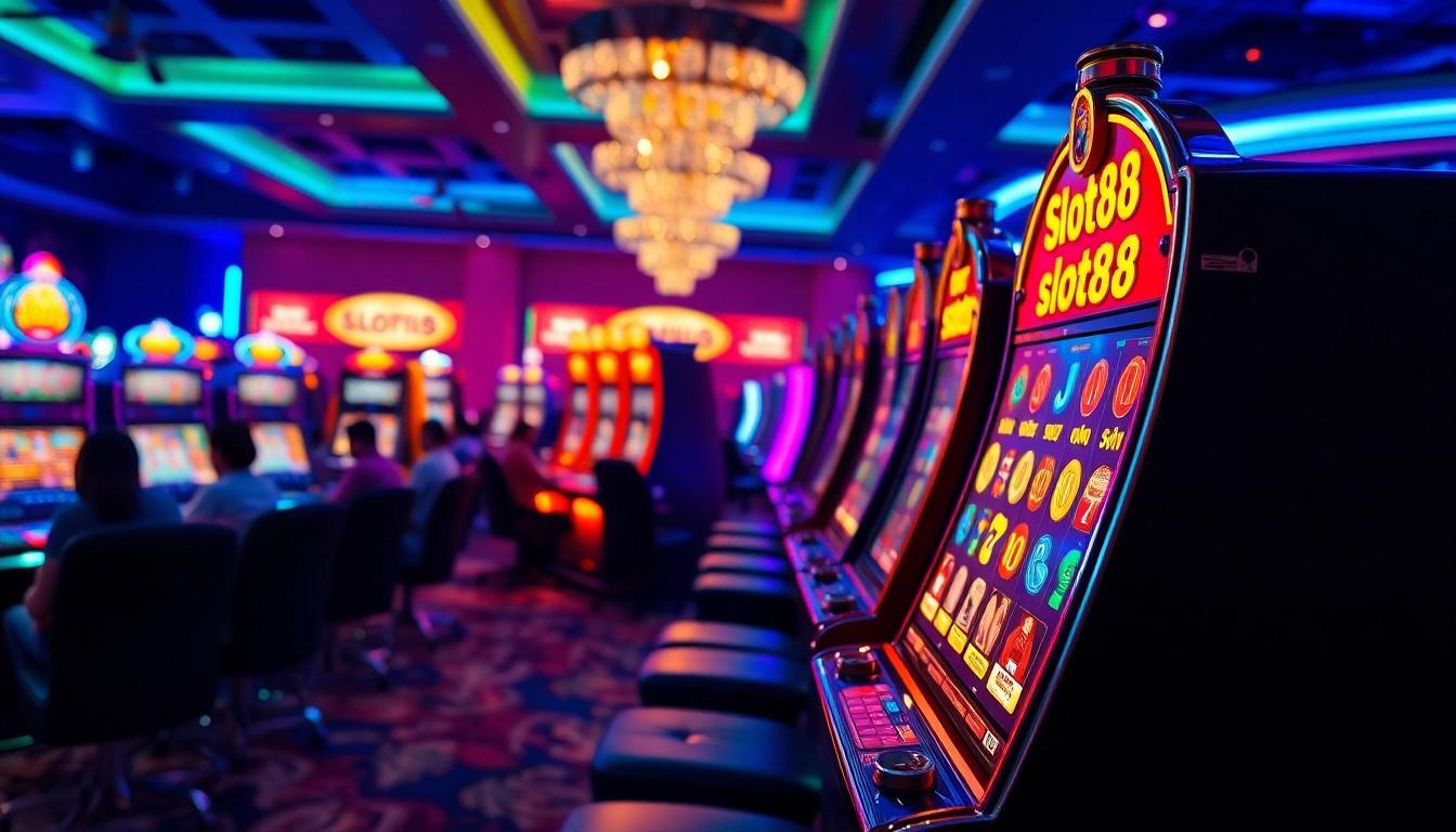 Rasakan kegembiraan bermain slot88 dengan mesin slot yang berwarna-warni dan pemain antusias.