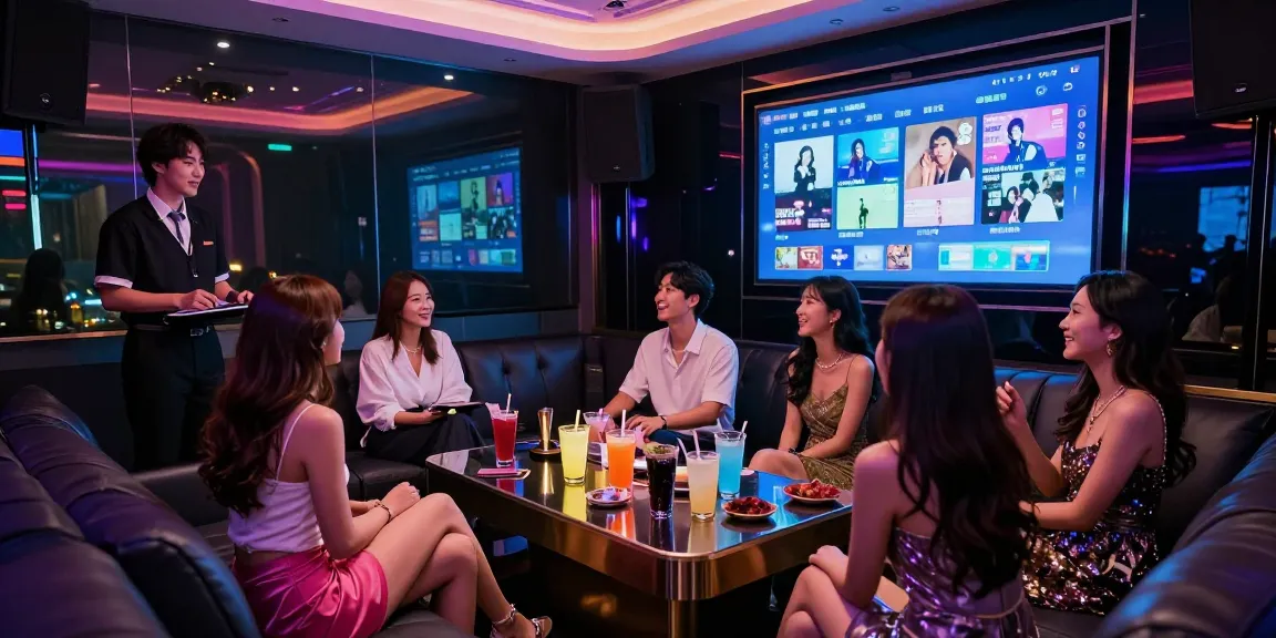 강남가라오케에서 친구들과 즐거운 시간을 보내는 모습, gangnamtune.com/의 고급스러운 분위기