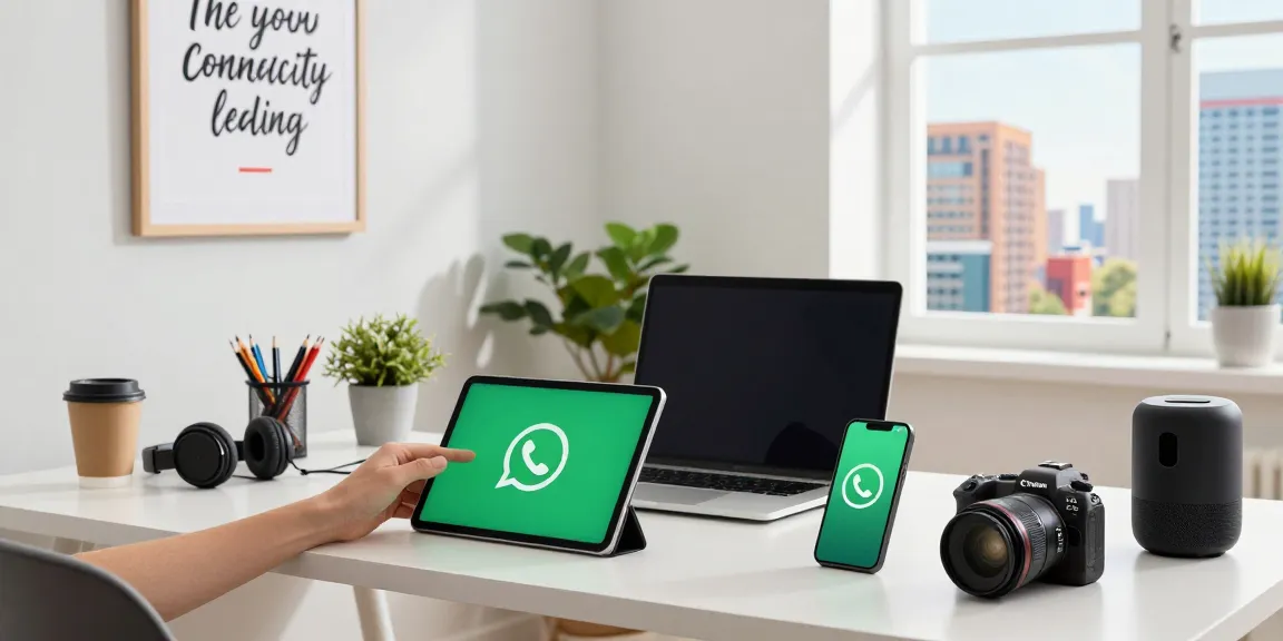 Engaging with WhatsApp下載 on tablets and smartphones in a modern workspace