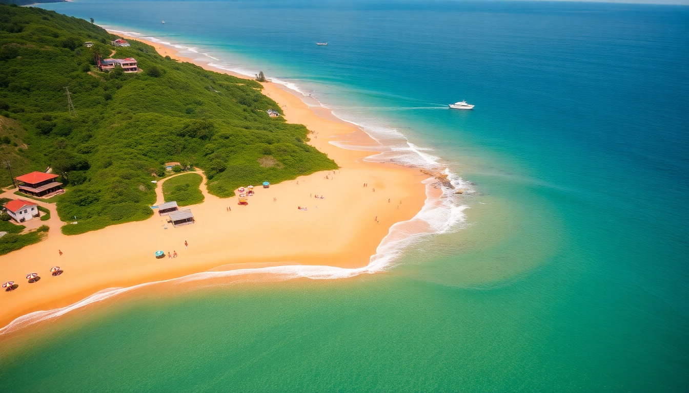 Vista aérea vibrante da Praia de Paripueira, com águas turquesas e areia dourada.