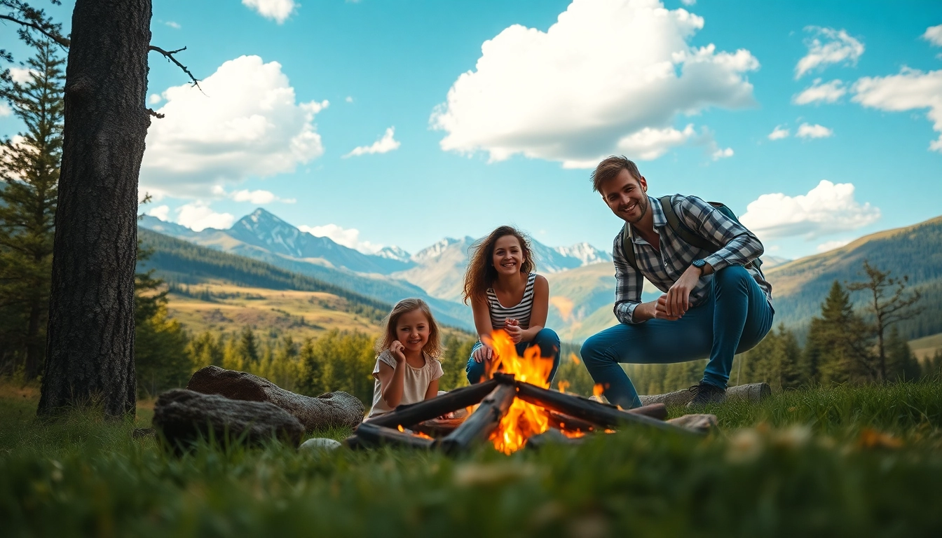 Familie beim Campen in der Natur, inspiriert von https://fernweh-abenteuer.de für Abenteuer und Reisen.