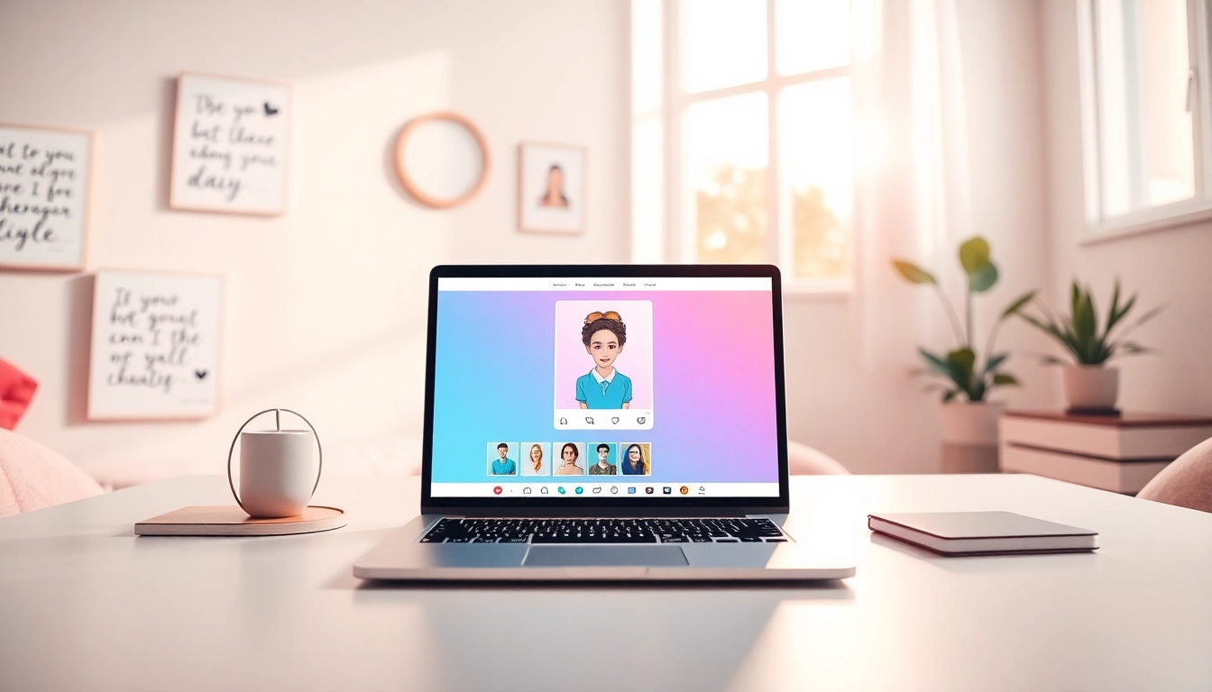 Stylish profile picture creator interface on a laptop, featuring insta dp design tool.