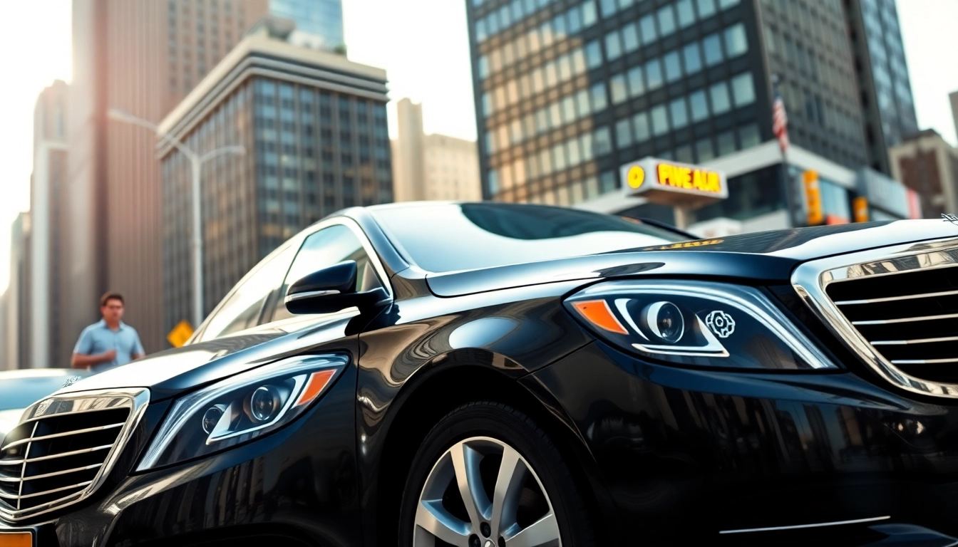 Efficient Car service nyc represented by a sleek black car on a busy New York street.