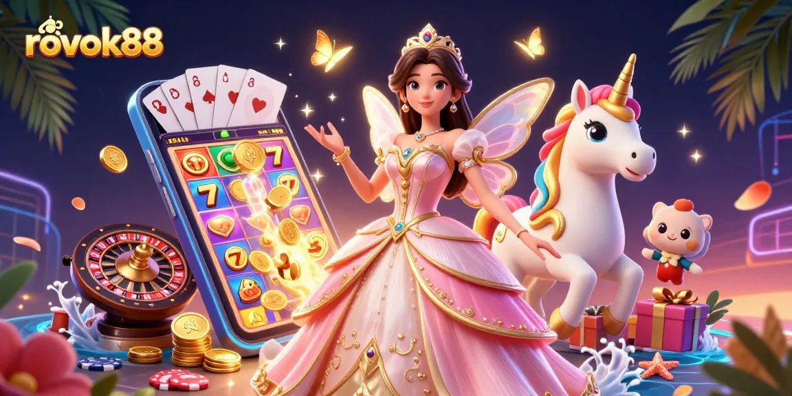 Experience vibrant gameplay with rokok88 featuring an enchanting princess and golden unicorn.