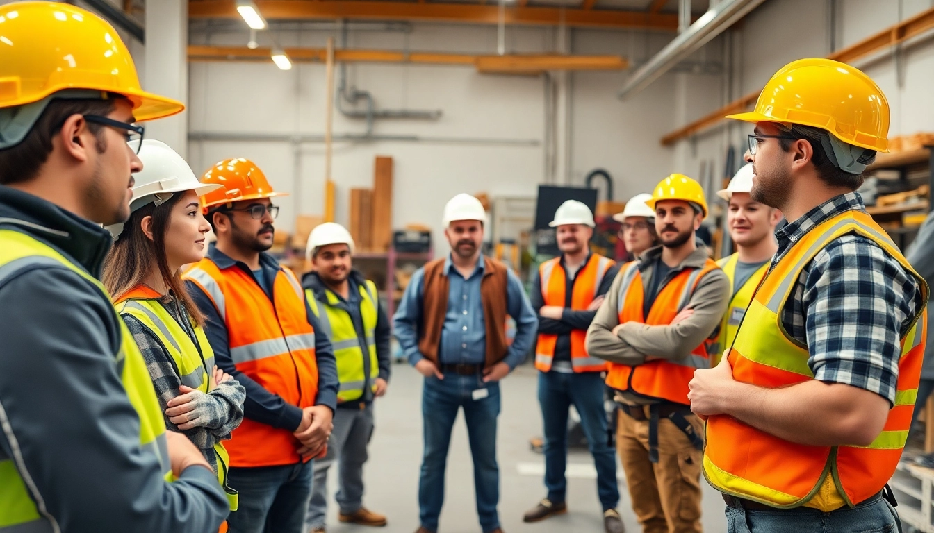 Engaging construction safety training session with diverse participants learning protocols.