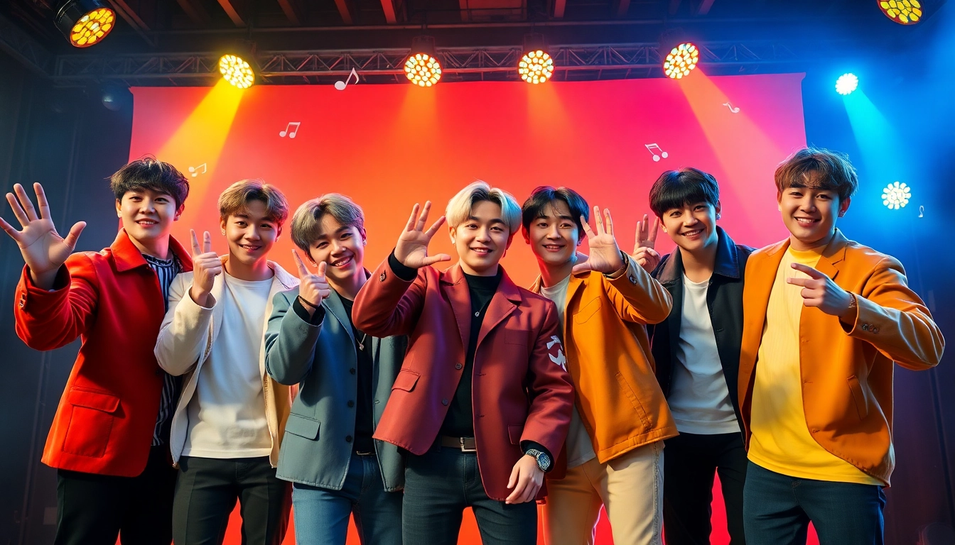 Engaging portrait showcasing bts members with vibrant backgrounds and energetic poses.