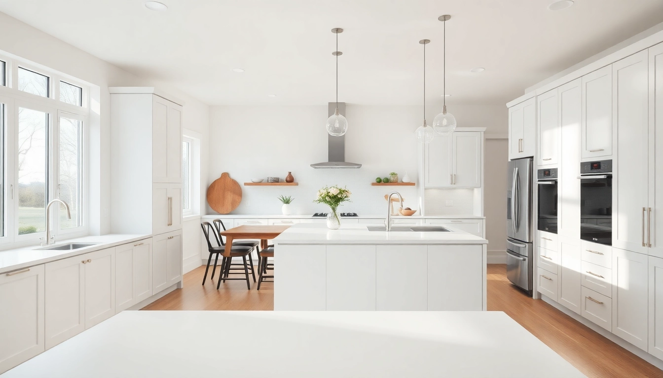 Transforming a modern kitchen through home renovation with bright lighting and stylish decor.