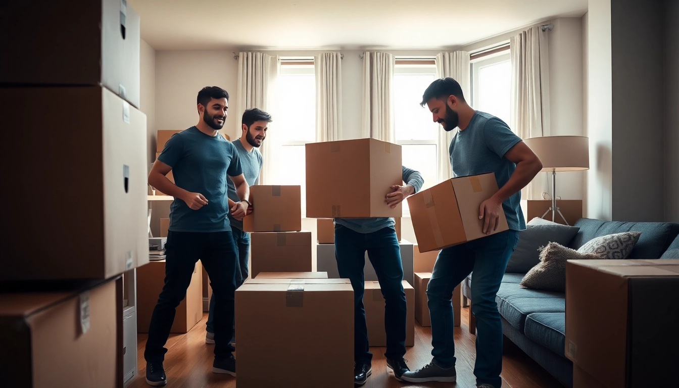 Moving team efficiently handling boston local moves with packed boxes and furniture.