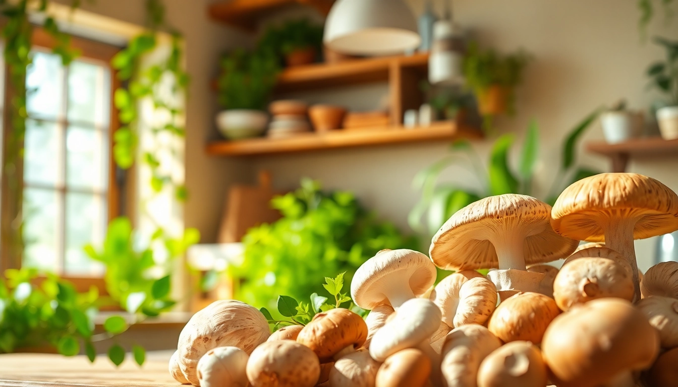 Buy mushrooms online Canada with an enticing display of fresh mushrooms in a bright kitchen.