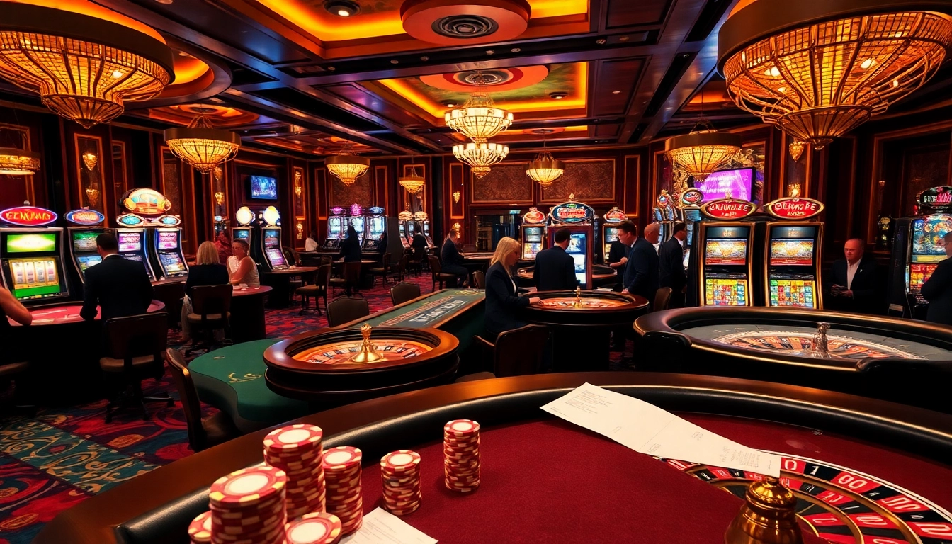 Joueurs gagnant au meilleur casino en ligne, entourés de jetons de poker et de roues de roulette.