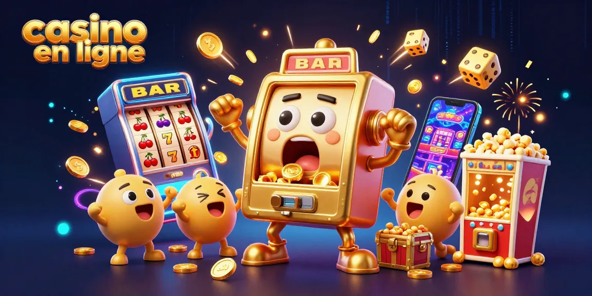 Un jackpot incroyable au casino en ligne avec une machine à sous dorée et des pièces tombantes.