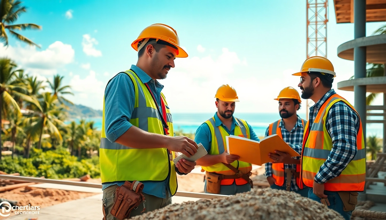 Workers from the hawaii construction association collaborating on a vibrant job site.