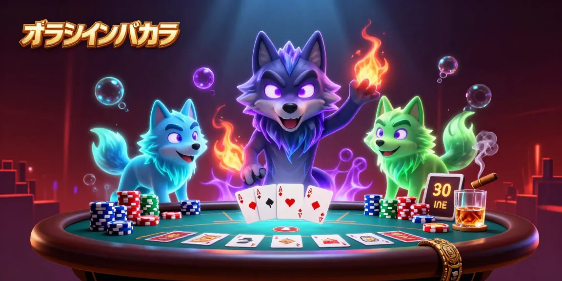 オンラインバカラの対戦を楽しむ幻想的な狼たちのシーン。