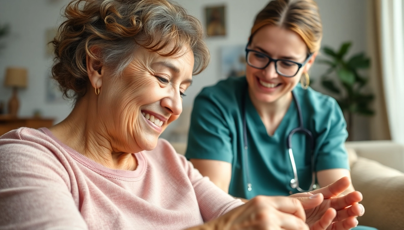 Engaging home healthcare services: A caregiver provides assistance to an elderly patient in a warm setting.