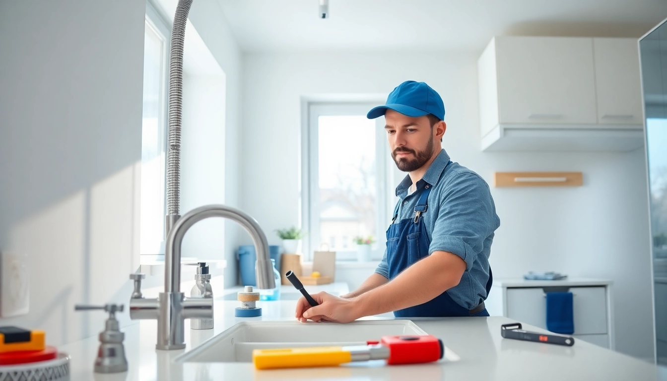 Skilled plumbers bristol working on a modern kitchen sink installation.