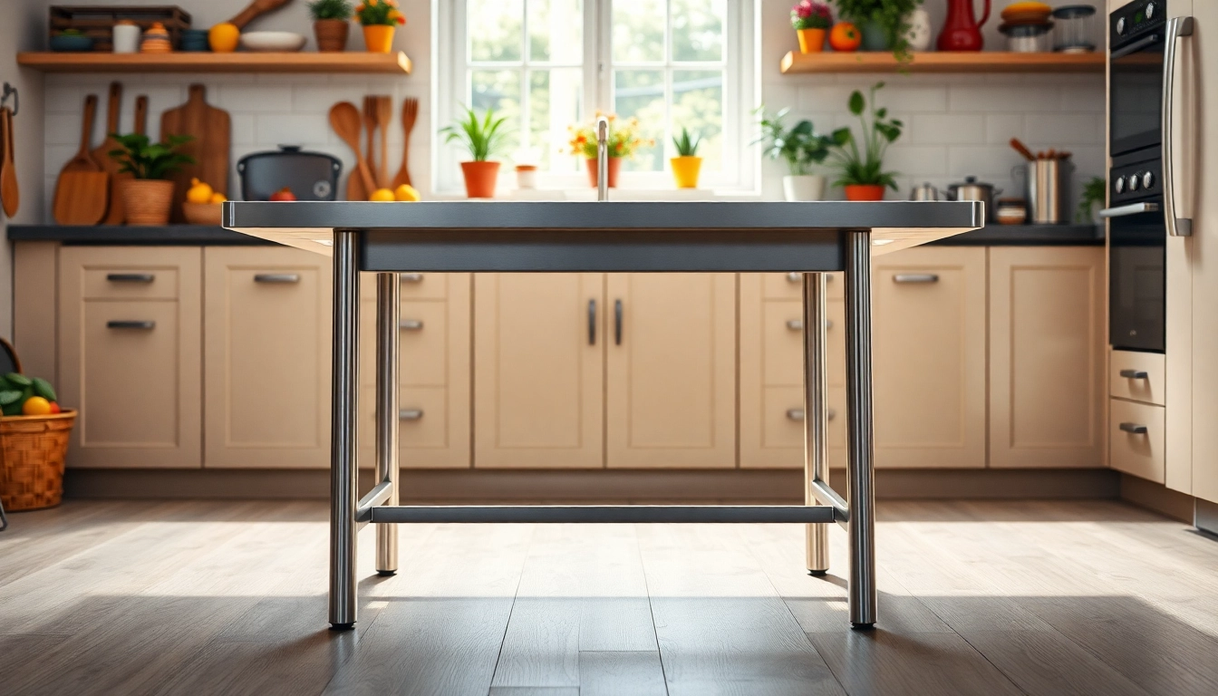Showcasing a high-quality stainless steel table in a modern kitchen setup