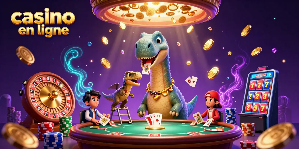 Les personnages de "casino en ligne" s'illuminent avec des jetons colorés et des cartes de poker volantes.