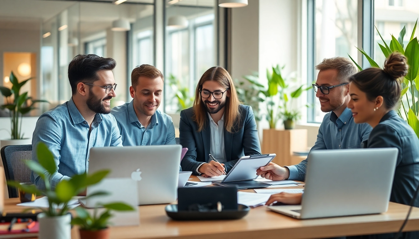 Enhancing productivity at businessabc.net with a collaborative team in a modern office.