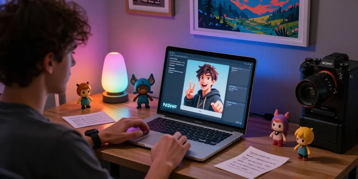 Person engaging in character ai nsfw chat in cozy room with colorful lights and fun decor.