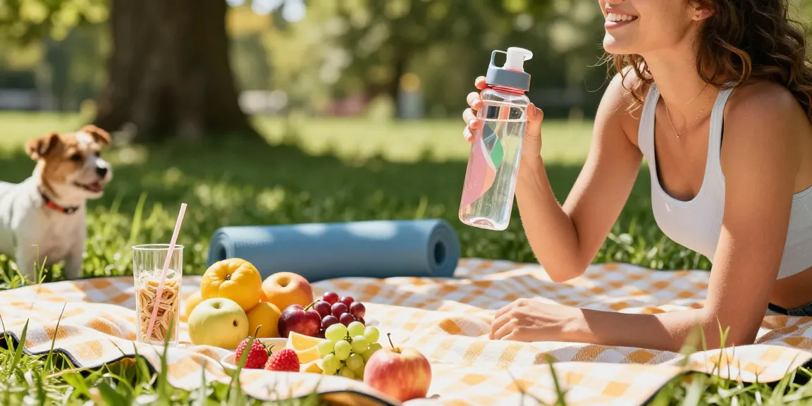 Engaging outdoor picnic with a water bottle with pods for refreshing flavored hydration.