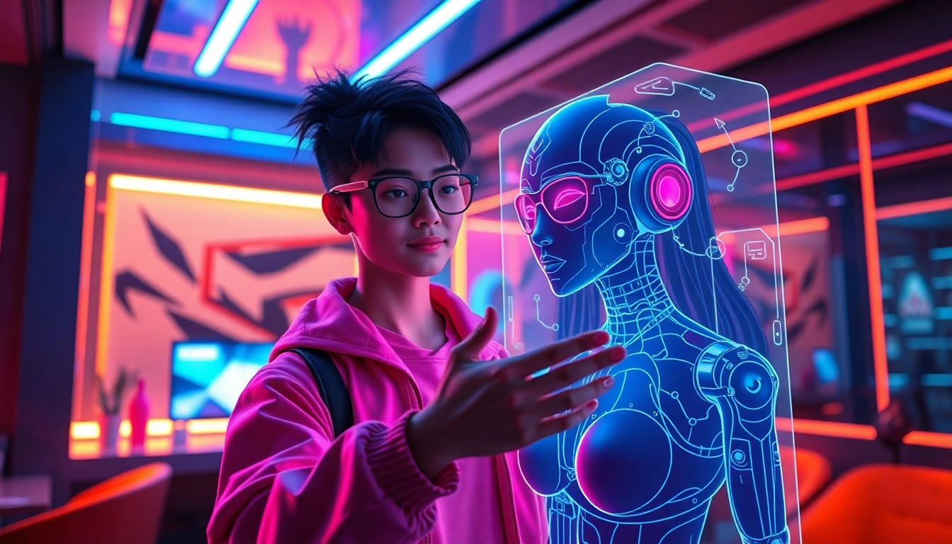 Interactive scene depicting innovative nsfw character ai in a futuristic environment.