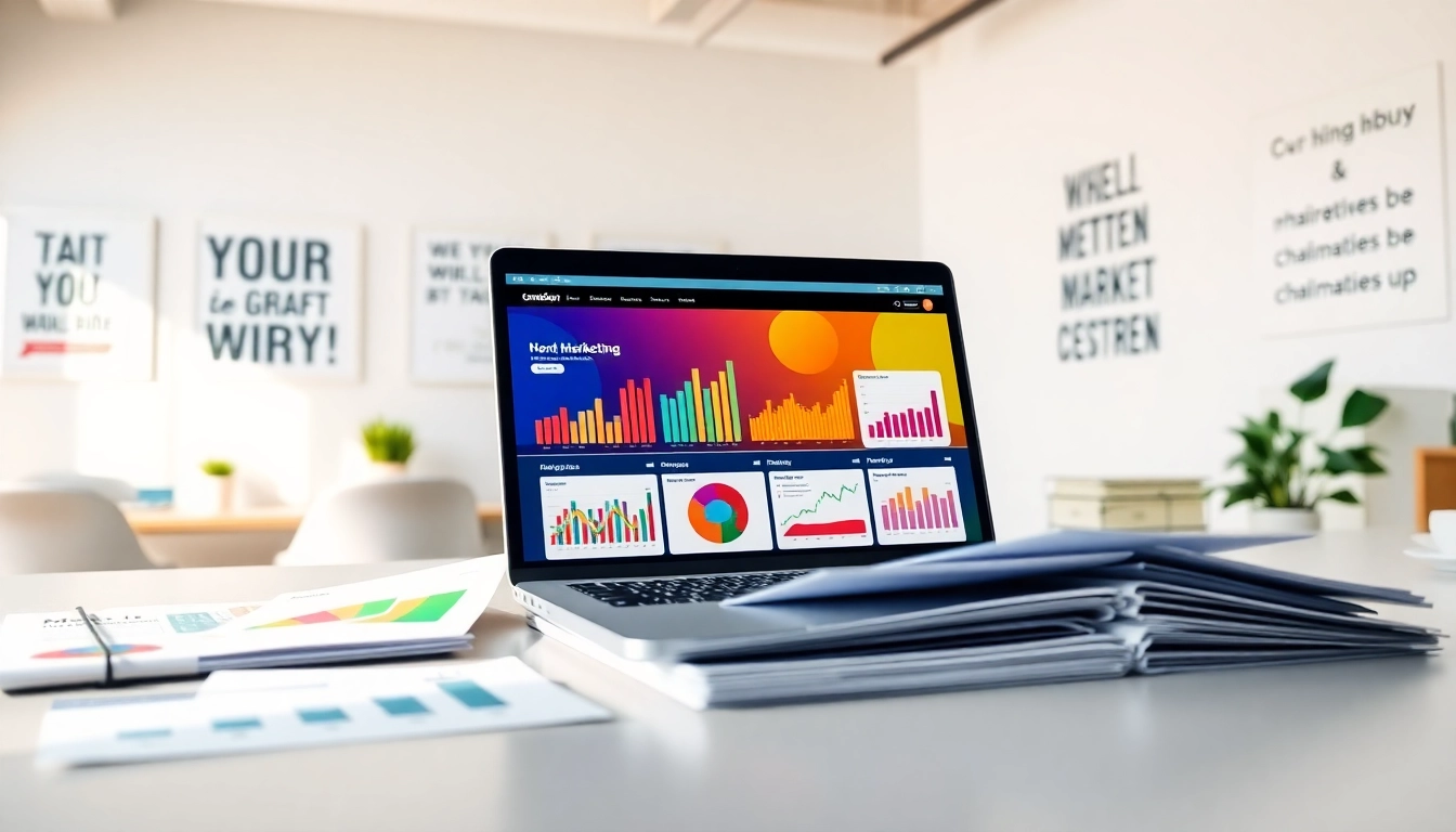 View of a dynamic digital marketing workspace with https://www.ound-ound.com displayed on a sleek laptop.
