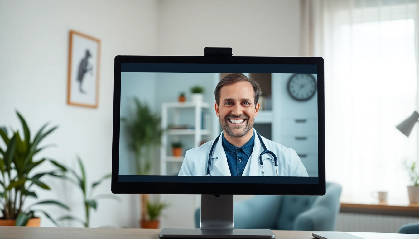 Engage in an online urgent care doctor visit with a professional virtually assisting a patient.