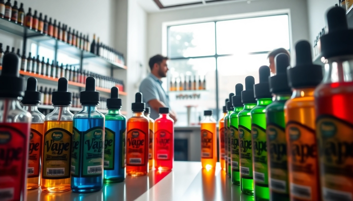 Showcase of Vape Juice Depot's vibrant vape juice selection in a modern shop setting.