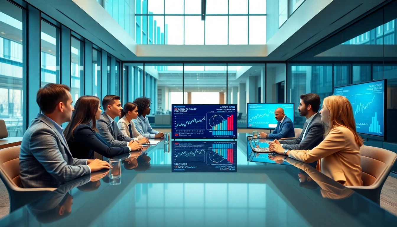 Engaged individuals in a professional business meeting showcasing collaboration and analysis.