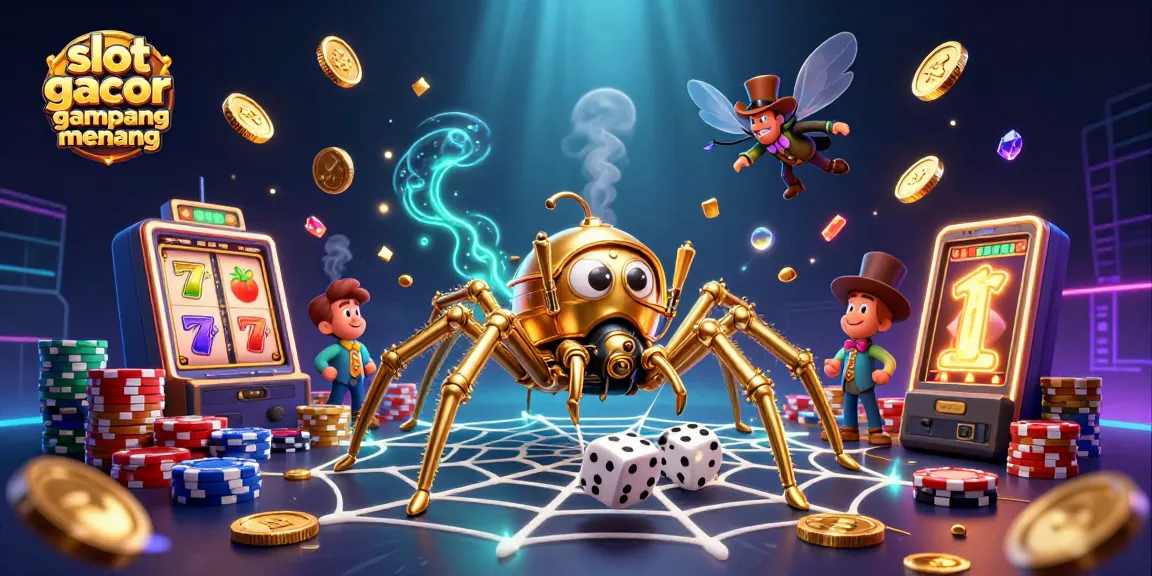 Experience the thrill of slot gacor gampang menang with this vibrant 3D illustration depicting dynamic casino elements.