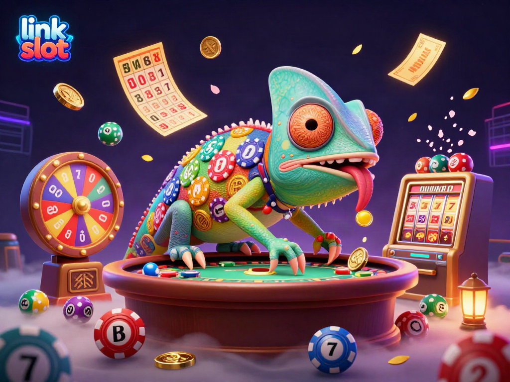 Engage in thrilling action as the link slot chameleon owner captures golden coins in an electrifying casino scene.