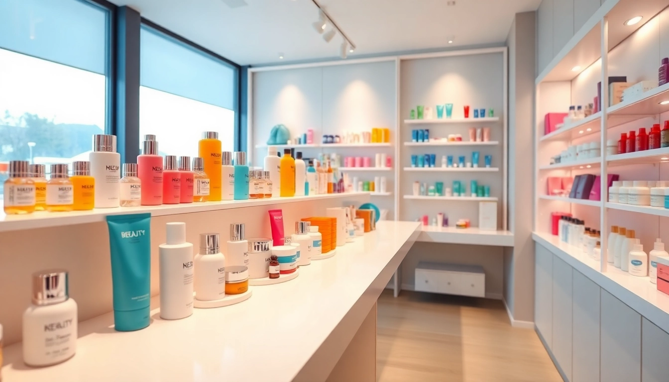 En fängslande K-Beauty i Sverige-display som visar innovativa hudvårdsprodukter i en modern miljö.