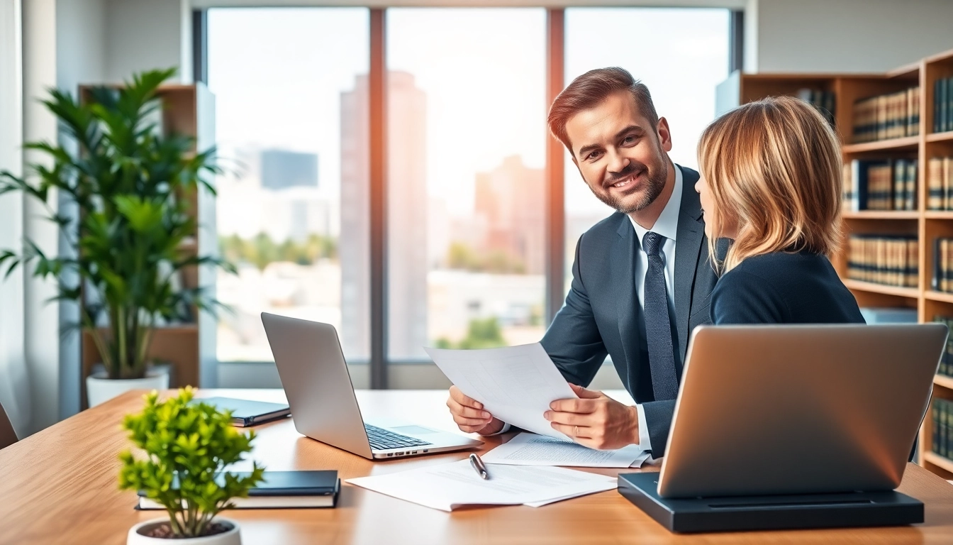 Engaging Florida lawyer discussing legal matters at https://www.aafloridalawyer.com in a modern office.
