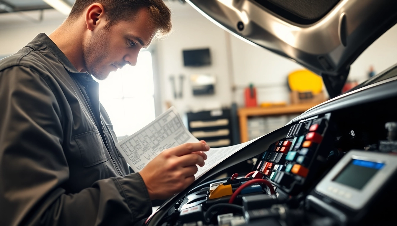 Inspecting fuses at https://bezpieczniki24.pl with automotive technician focused on vehicle maintenance.